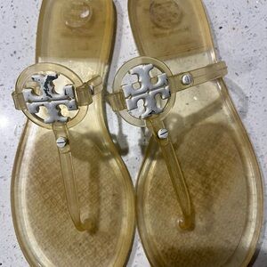 Tory Burch Amber Transparent Jelly Thong Sandals with White Logo